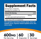 Nutricost Alpha GPC 600mg, 120 Cápsulas Vegetarianas - Sin OGM y Sin Gluten, 300mg Por Cápsula