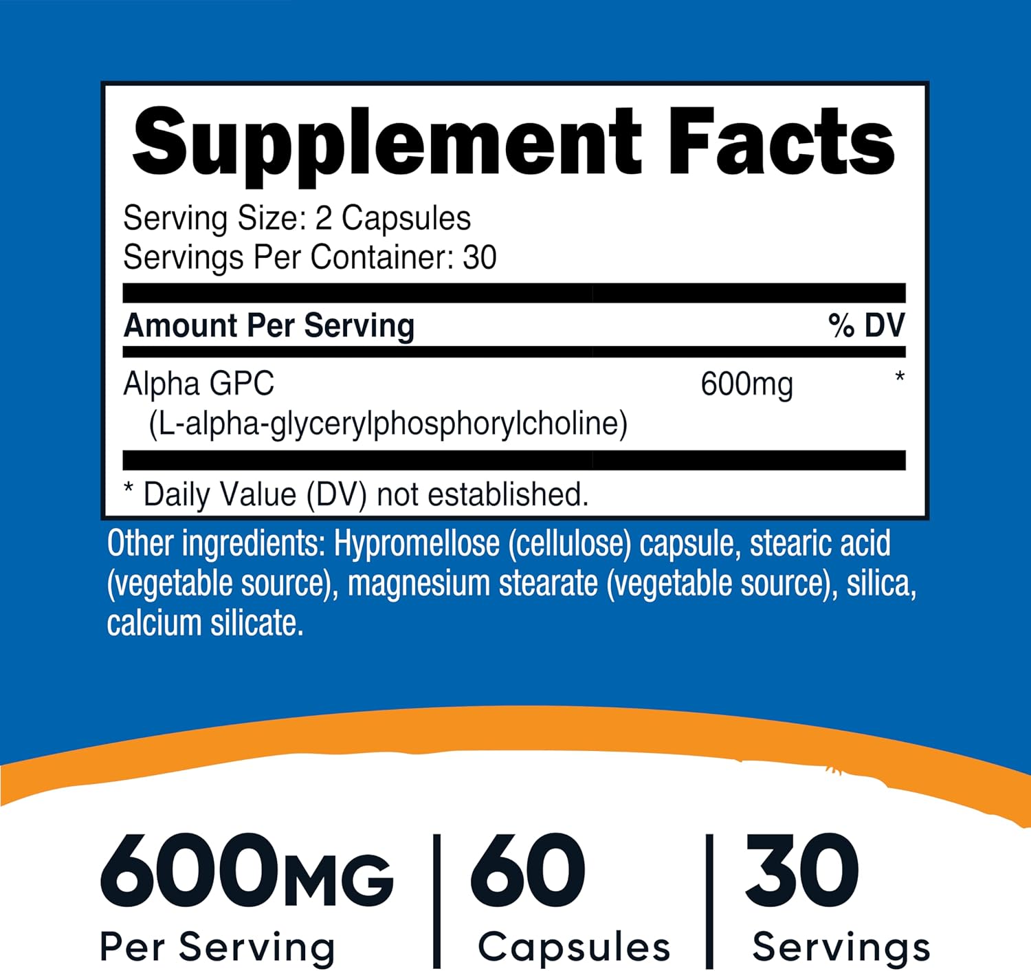 Nutricost Alpha GPC 600mg, 120 Cápsulas Vegetarianas - Sin OGM y Sin Gluten, 300mg Por Cápsula