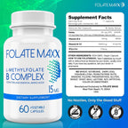 FOLATE MAXX L Metilfolato 15mg con Complejo B Activo – 60 Cápsulas – Alta Potencia 5-MTHF con Vitamina B6 y Metil B12 – 2 Meses de Suministro