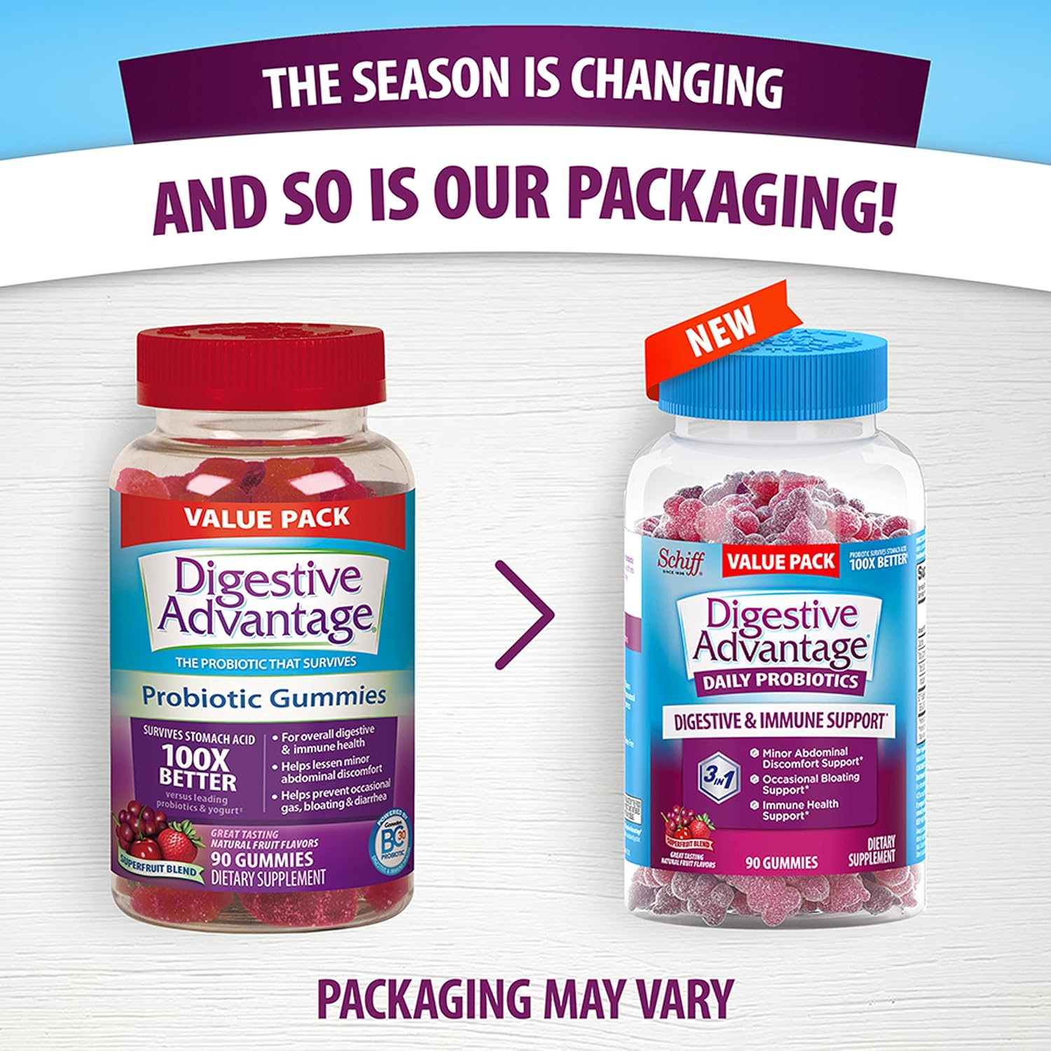 Digestive Advantage Gominolas Probióticas Diarias para Salud Digestiva e Inmunológica, Sabor Superfruit, 180 unidades (Envase de 2)
