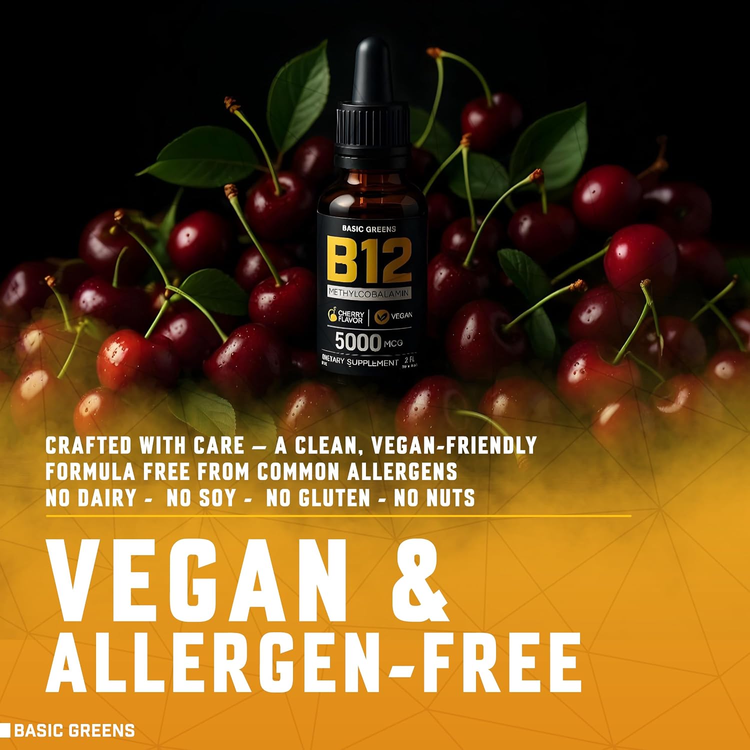BASIC GREENS Vitamina B12 5000 mcg Metilcobalamina Gotas Sublinguales - Pack de 2