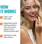 Force Factor Happy Mood - Complemento de Apoyo al Estado de Ánimo, con Magnesio, Azafrán y Zembrin®, Sabor Fruta Tropical, 30 Gominolas Suaves