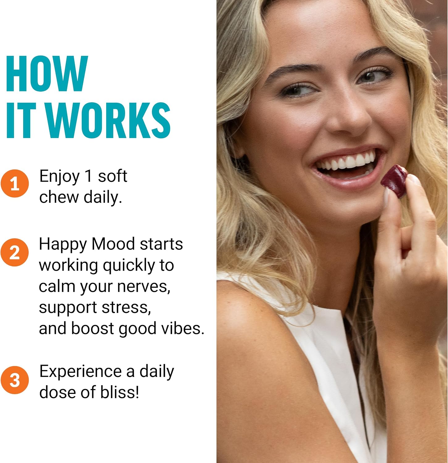 Force Factor Happy Mood - Complemento de Apoyo al Estado de Ánimo, con Magnesio, Azafrán y Zembrin®, Sabor Fruta Tropical, 30 Gominolas Suaves