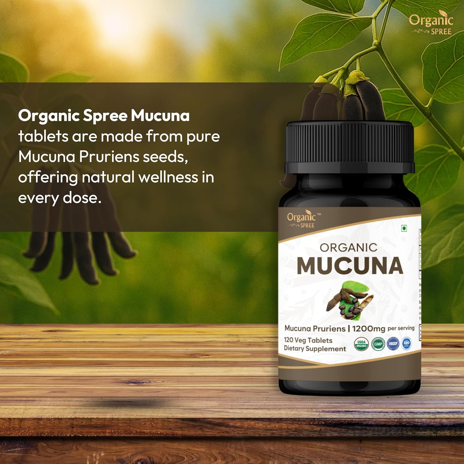 ORGANIC SPREE Comprimidos de Mucuna - USDA Orgánico, Apoya la Energía y el Bienestar General*, 120 Comprimidos - Paquete de 3