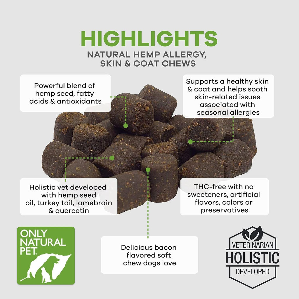 Only Natural Pet Masticables Suaves de Hemp para Alergias, Piel y Pelaje - 60 unidades