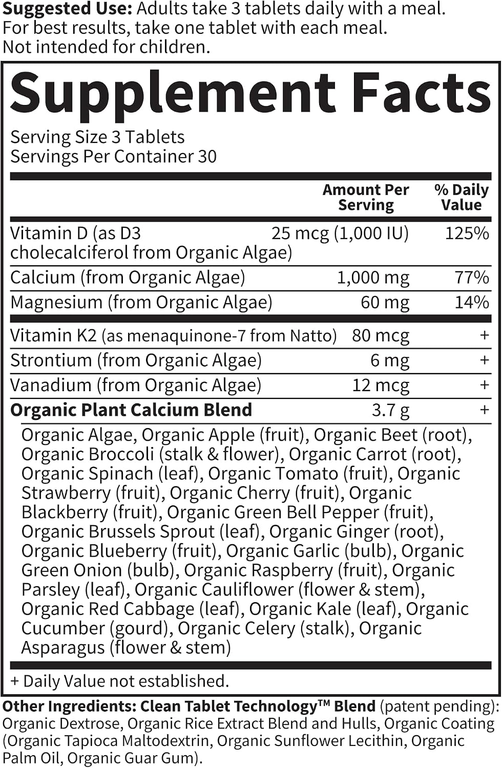 Garden of Life Organic Calcium with Magnesium and Vitamin D3 K2, 90 Tablets