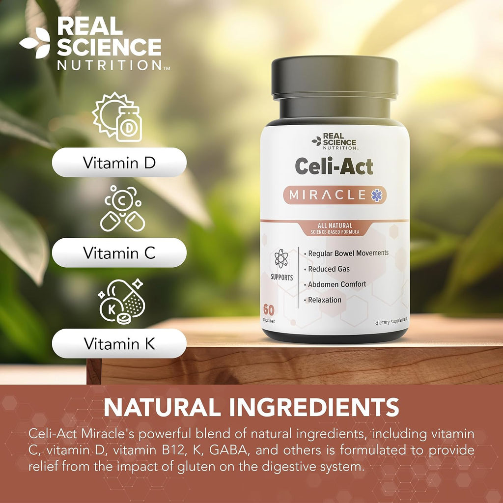 Real Science Celi-Act – Complemento para la Salud Digestiva con Vinitrox y GABA, 60 Cápsulas