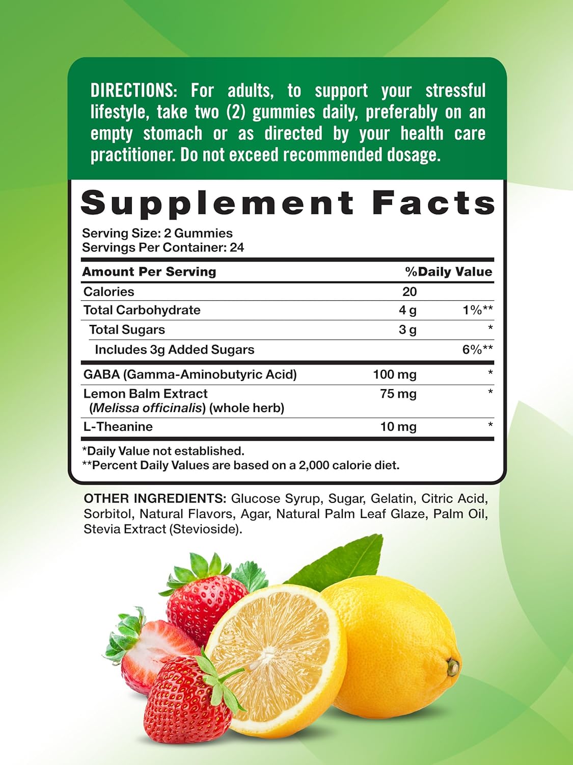 Nature's Truth Gominolas Anti-estrés con GABA, L-Theanine y Melisa - Sabor Limón Fresa - Sin Gluten y No OGM