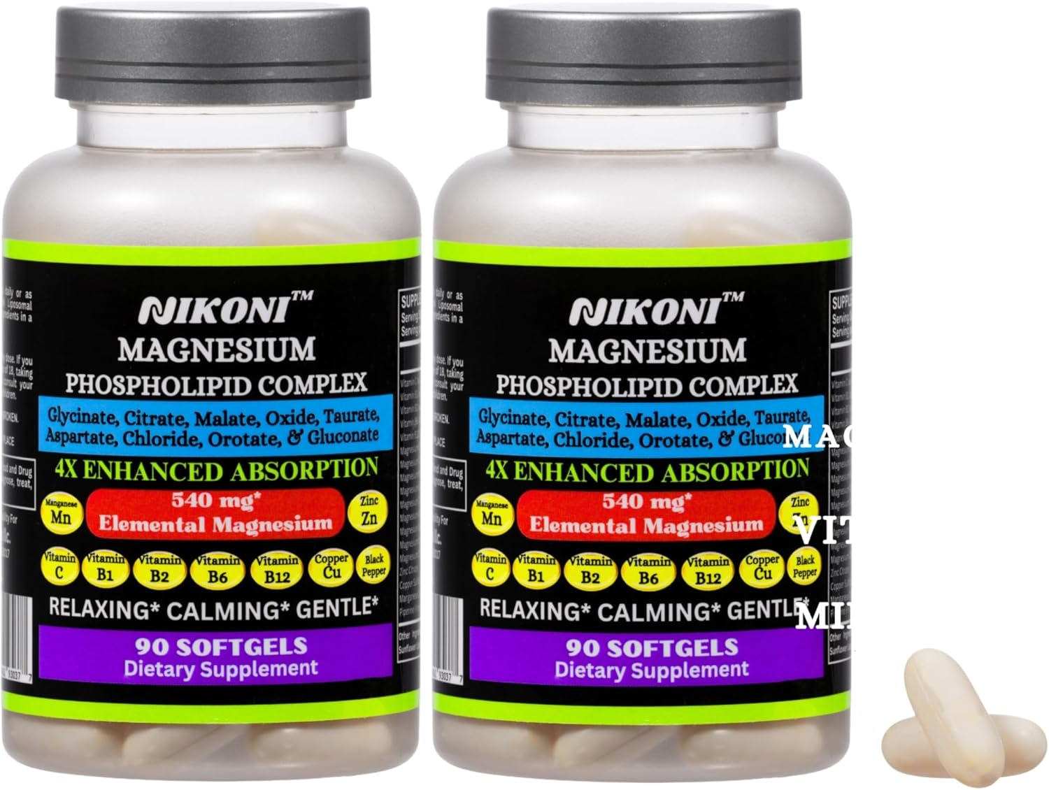 Nikoni Phospholipid Magnesium Complex 2500mg (9 Sales de Magnesio, 5 Vitaminas y 3 Minerales) (180 Cápsulas Blandas)