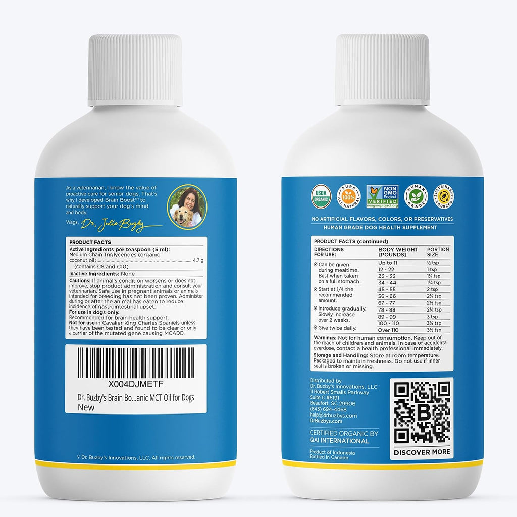 Dr. Buzby's Brain Boost Aceite MCT Orgánico para Perros, 473 ml (16 oz)