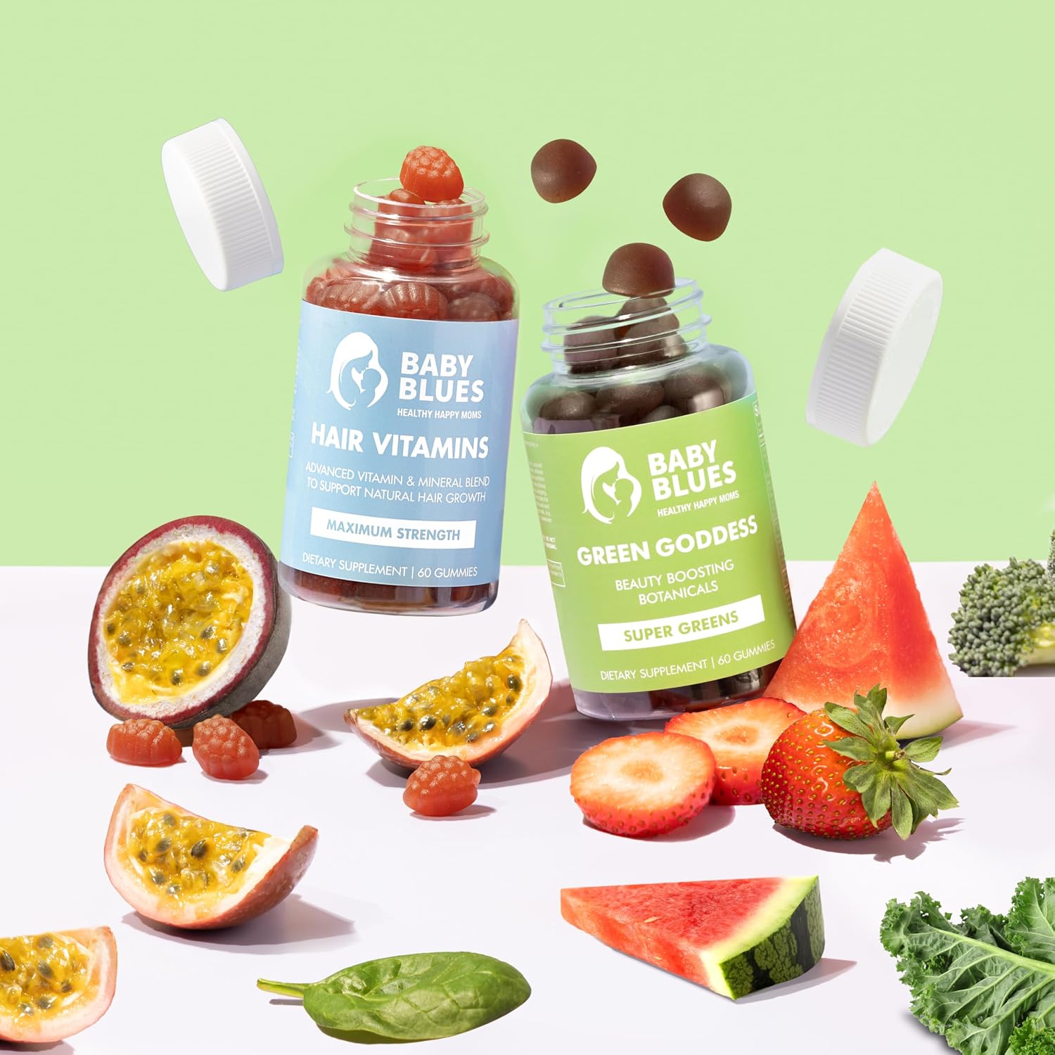 Baby Blues Grow and Glow Beauty Bundle para mamás – Vitaminas posparto para cabello y piel