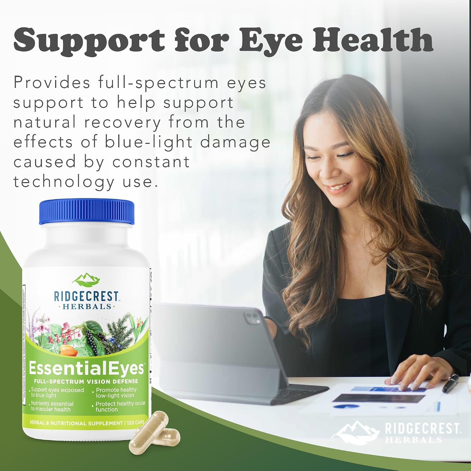 EssentialEyes – Suplemento Ocular Natural con Luteína, Zeaxantina y Arándano (120 Cápsulas Veganas)