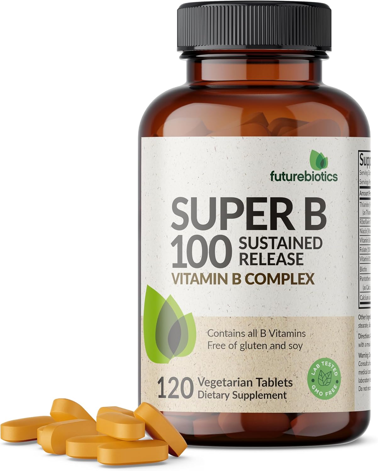 Futurebiotics Super B 100 Liberación Sostenida Complejo de Vitaminas B No Transgénico, 60 Comprimidos Vegetarianos