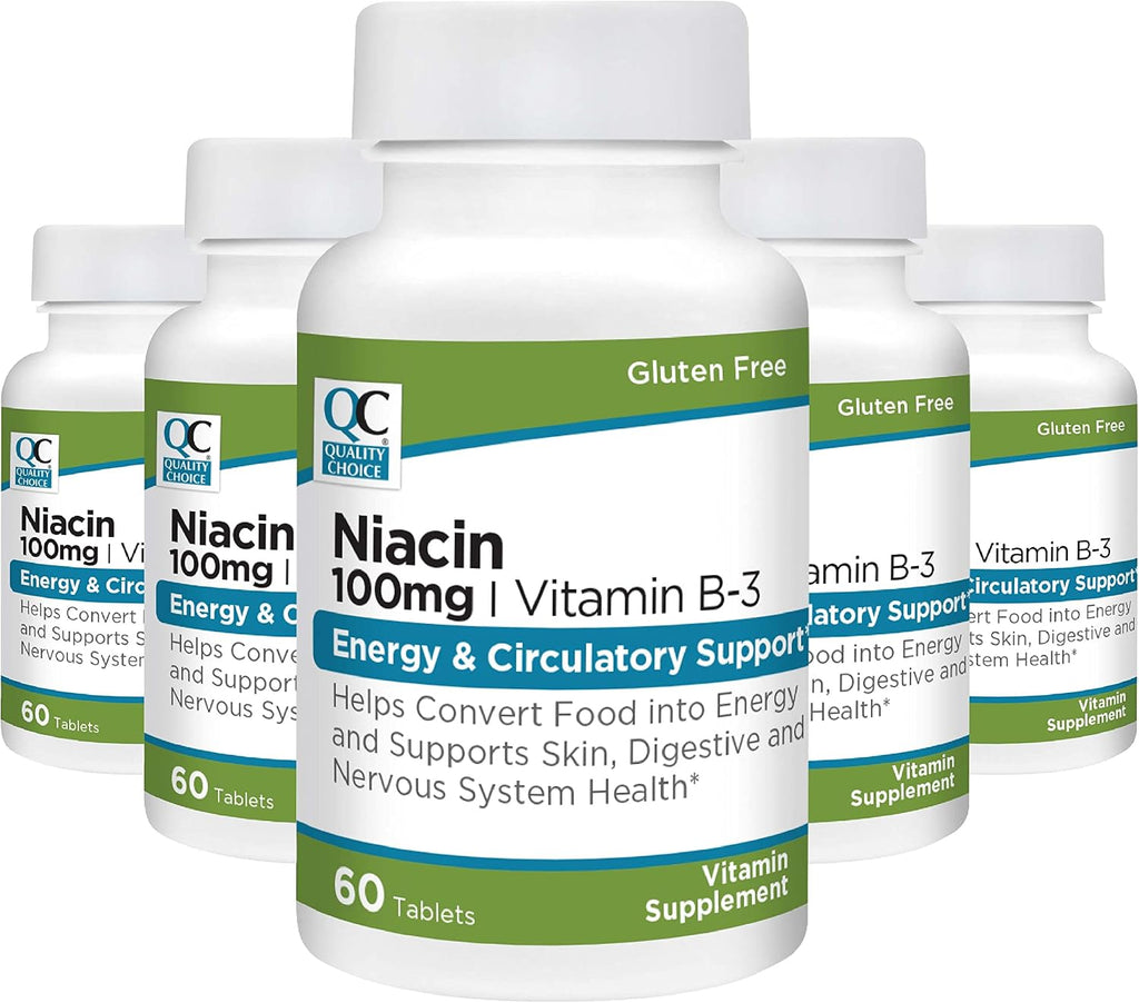 Quality Choice Niacina (Vitamina B3) 100 mg - Pack de 5 botes de 60 comprimidos