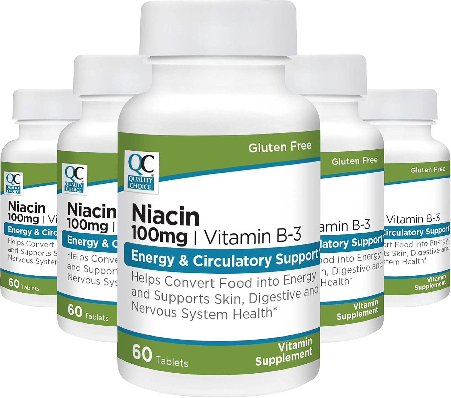 Quality Choice Niacina (Vitamina B3) 100 mg - Pack de 5 botes de 60 comprimidos