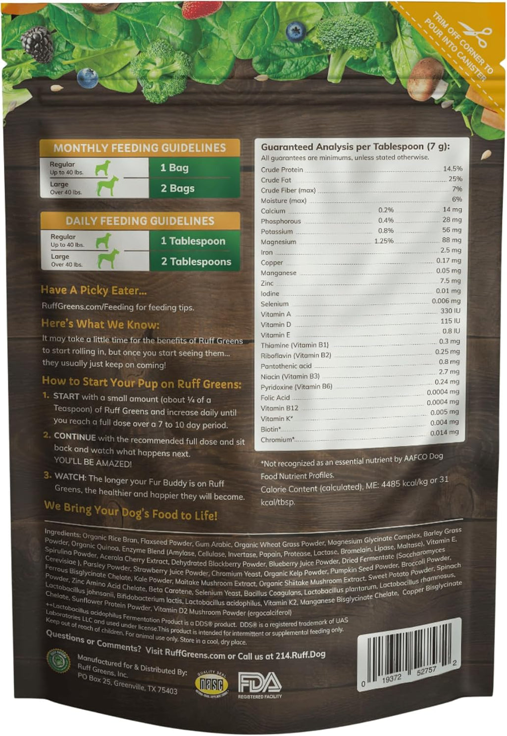 Ruff Greens VitaSmart - Complemento en polvo para perros con 25 vitaminas y minerales, 15 probióticos y 20 enzimas digestivas - 6.9 oz
