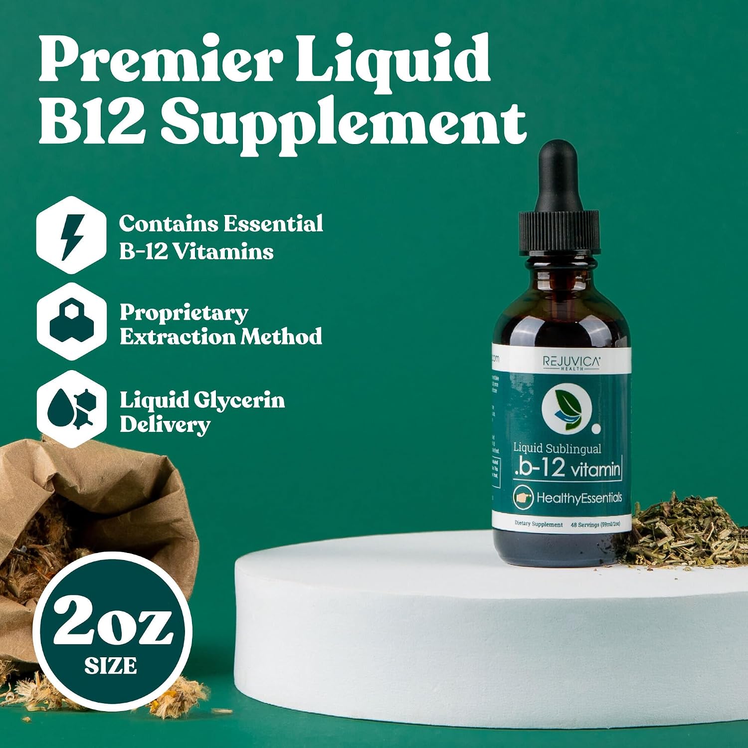 Rejuvica Health Active B-12 Líquido - Suplemento de Vitamina B12 3000 mcg - Gotas de Absorción Rápida - Sin Alcohol, Sin Gluten, Sin Lactosa