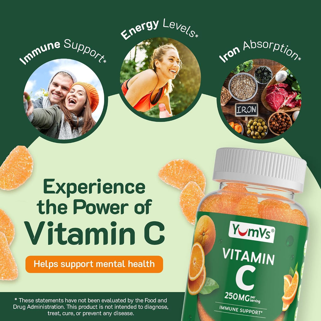 YUM-V'S Gominolas de Vitamina C para Adultos - 250 mg - Sabor Naranja - 100 Gominolas