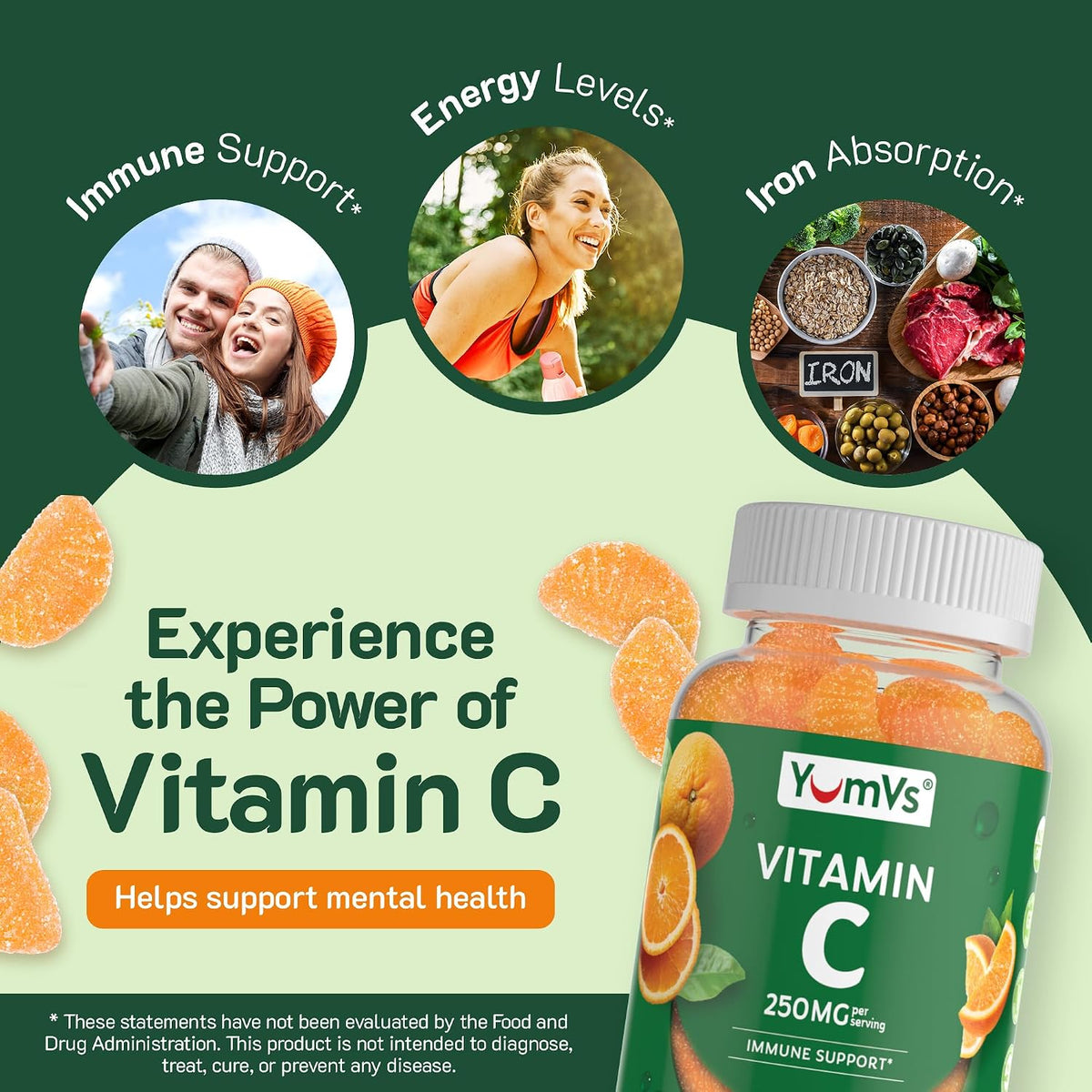 YUM-V'S Gominolas de Vitamina C para Adultos - 250 mg - Sabor Naranja - 100 Gominolas – Image 5