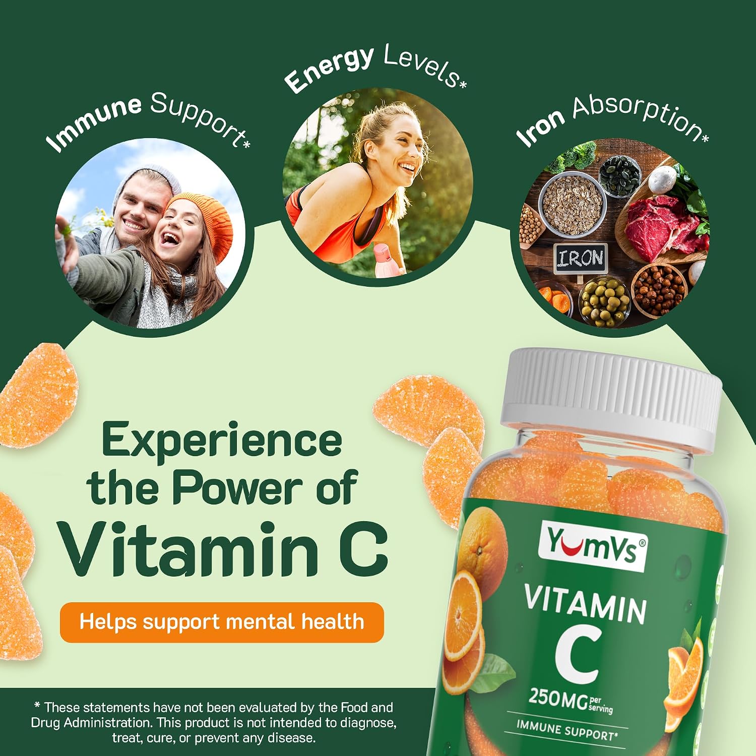 YUM-V'S Gominolas de Vitamina C para Adultos - 250 mg - Sabor Naranja - 100 Gominolas