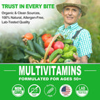 Multivitamínico para Hombres 50+ Sin Azúcar con Omega-3, CoQ10, D3K2, Calcio, Magnesio, Zinc y Vitaminas A, C y E - 60 Gomitas