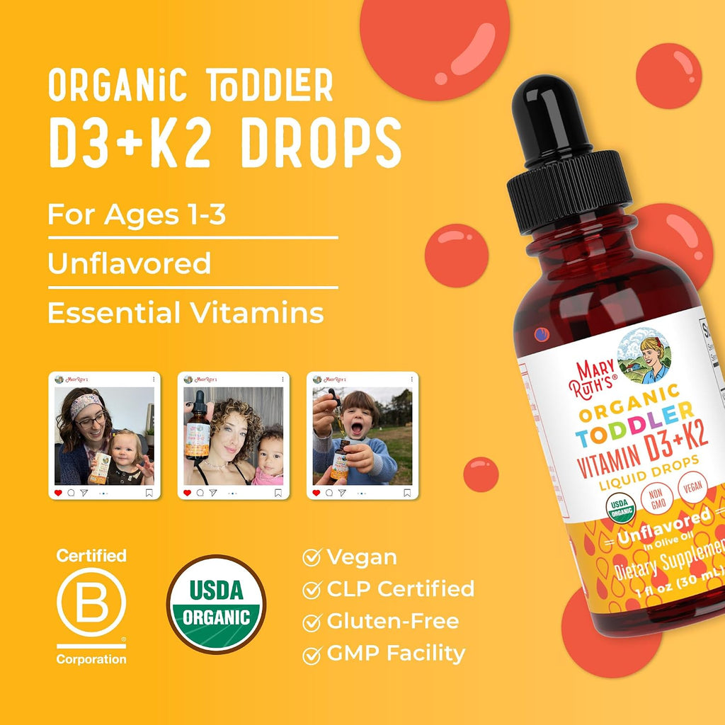 MaryRuth's Organics Gotas de Vitamina D3 y K2 para Niños Pequeños - 30 ml