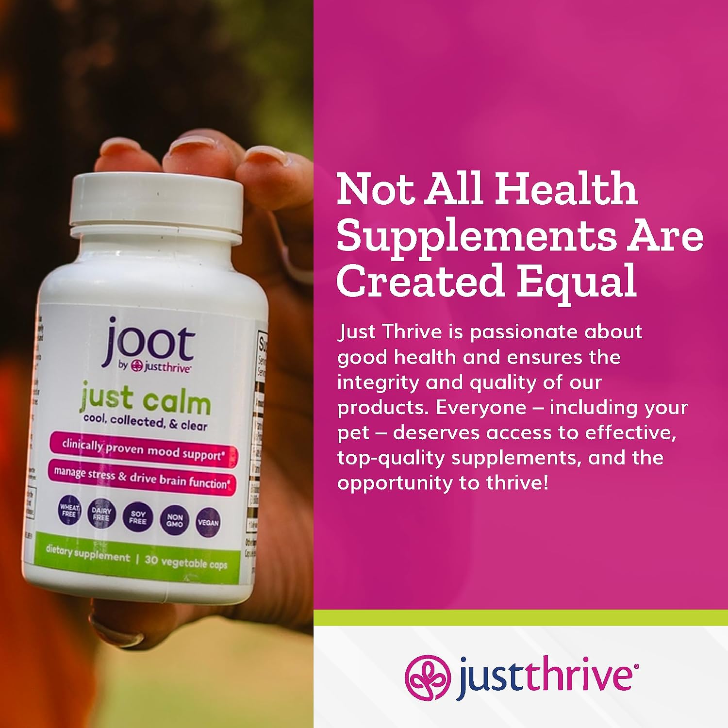 Just Thrive - Just Calm - Gestor de cortisol - Apoyo para la calma, memoria y estado de ánimo - Vegano, 30 cápsulas