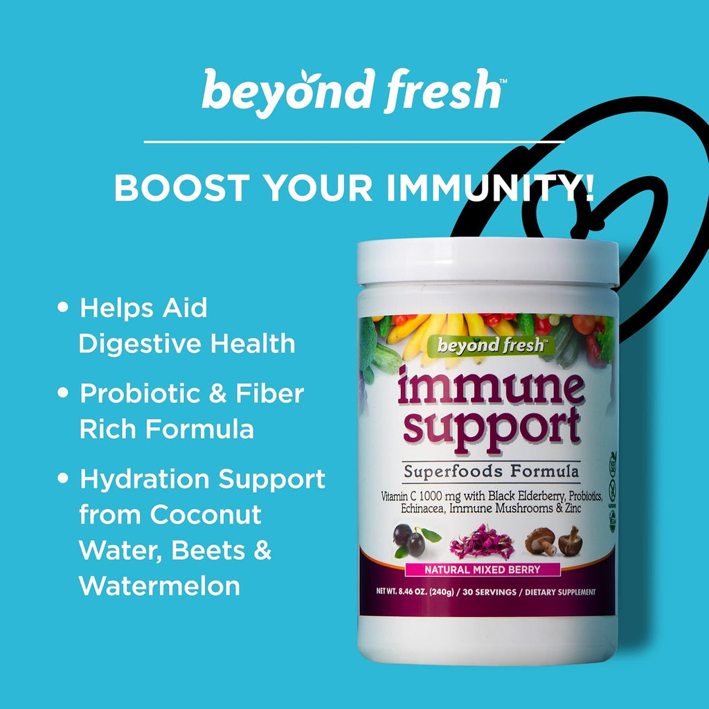 Beyond Fresh Immune Support, Fórmula de Superalimentos, Antioxidantes Potentes, Sabor Natural a Bayas Mixtas, 240 g
