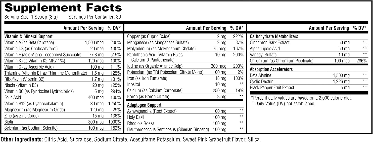 Metabolic Nutrition Vitagen - Complejo Adaptógeno Multivitamínico (240 g, Pomelo Rosa)