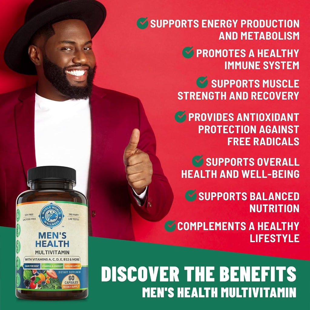 Whole World Wellness Multivitamínico Diario para Hombres - 30+ Nutrientes, Energía y Rendimiento