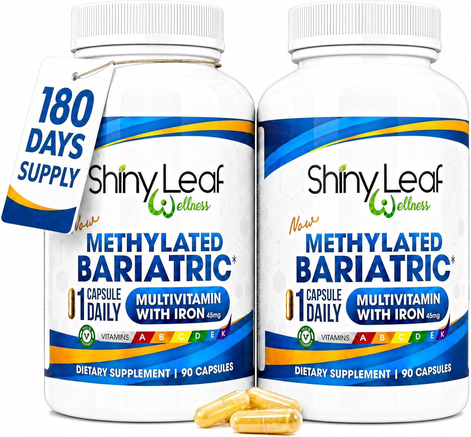 Shiny Leaf Multivitamínico Bariátrico Metilado con Hierro 45 mg – 180 Cápsulas Vegetarianas
