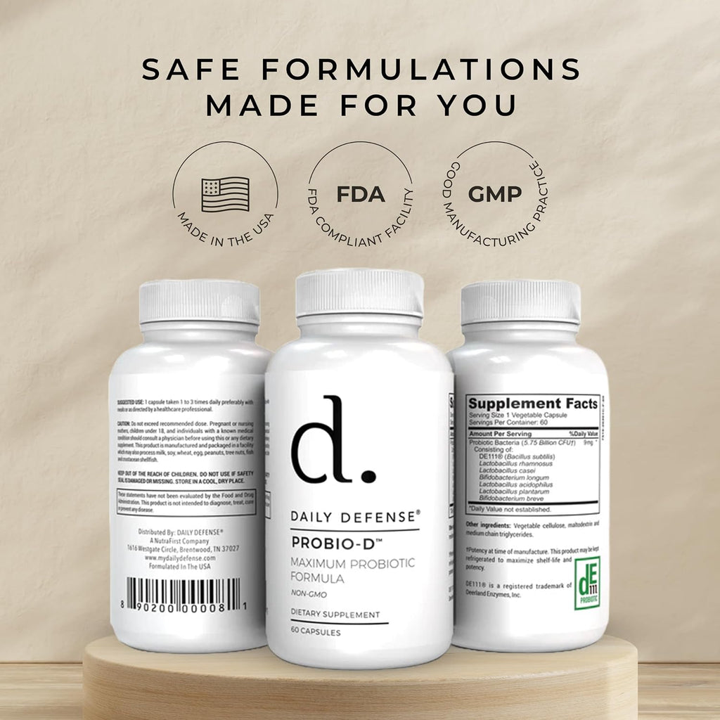 Daily Defense Probiotic Immune Support - Probióticos Diarios para Hombres y Mujeres - 60 Cápsulas, PROBIO-D