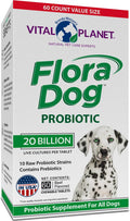 Vital Planet Flora Dog Probióticos Masticables para Perros, 20 Mil Millones UFC, 10 Cepas, 60 Tabletas Sabor Carne