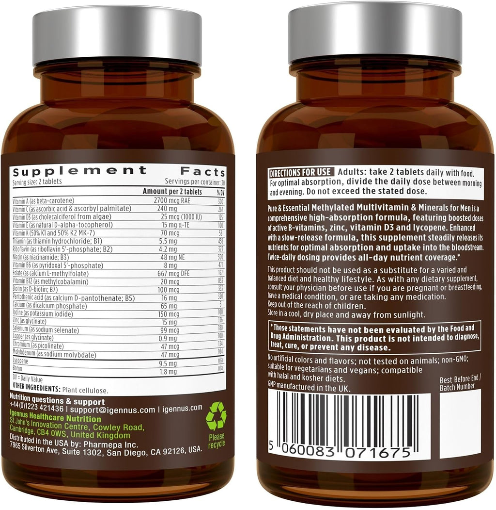 Igennus Multivitamínico Metilado para Hombre con 22 Activos, 60 Comprimidos