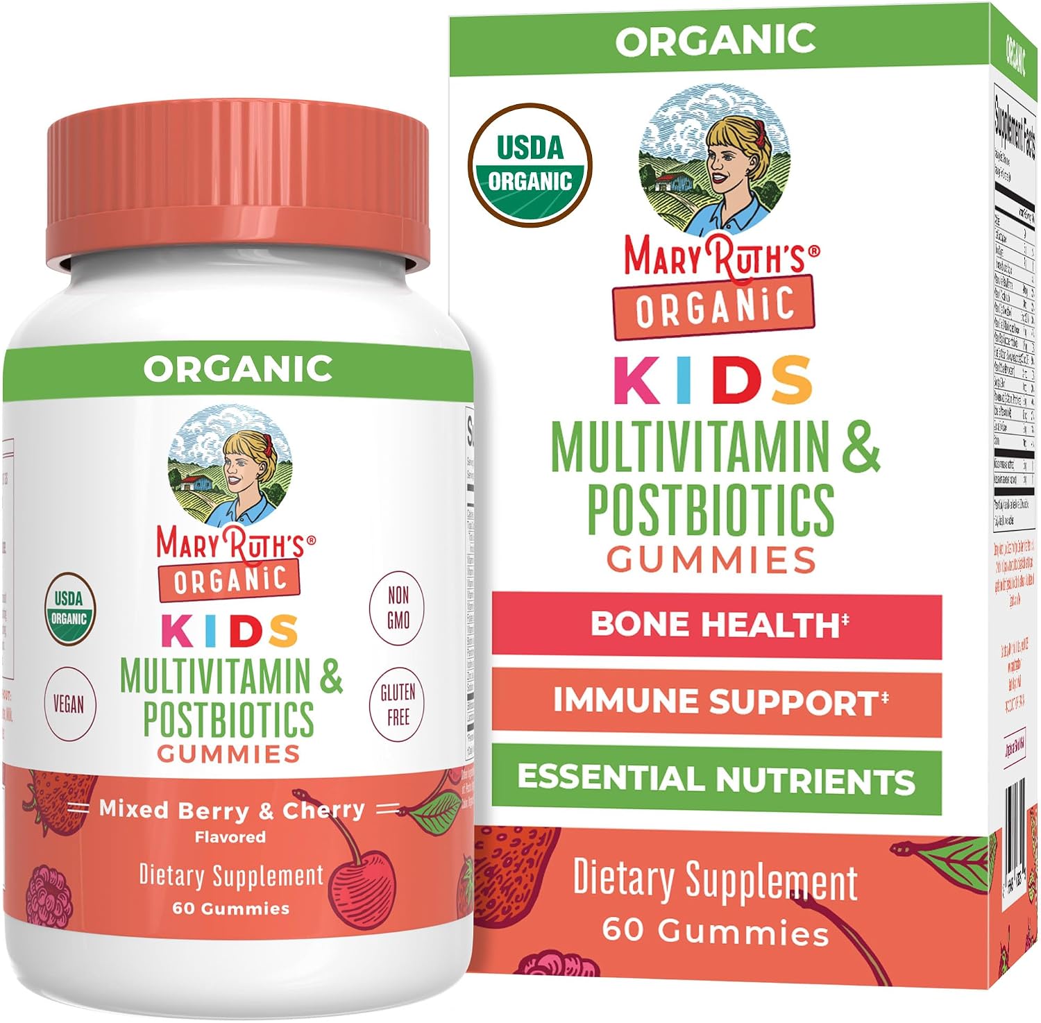 MARYRUTH'S Gomitas Multivitamínicas Orgánicas con Postbióticos para Niños a partir de 4 años, 60 unidades