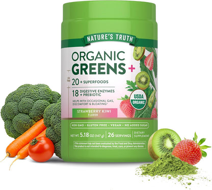 Nature's Truth Organic Greens Powder - Polvo – La inulina (prebiótico) contribuye al funcionamiento normal del – Image 1