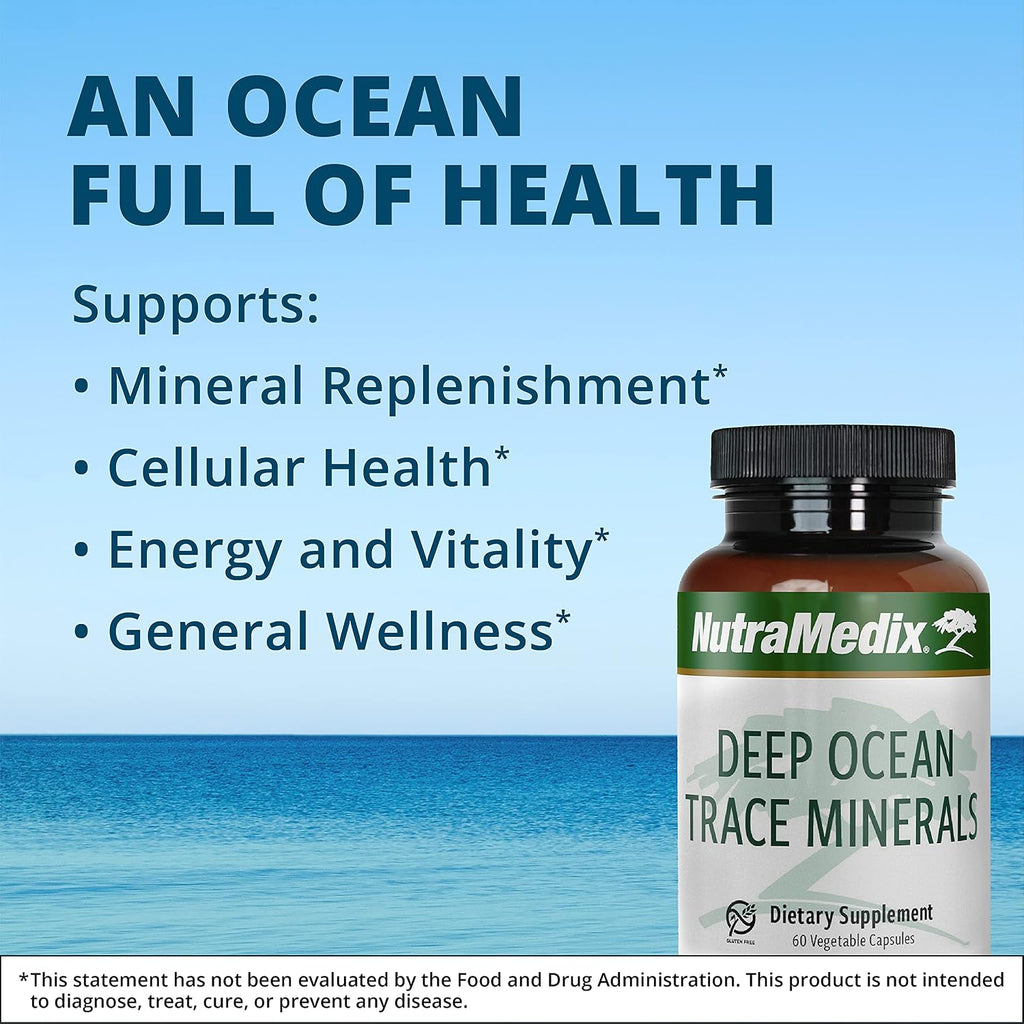 NutraMedix Deep Ocean Trace Minerals 1000mg - Suplemento Mineral y Energético - Magnesio, Zinc, Potasio, Boro, Fósforo y Manganeso - Apoyo Electrolítico (60 Cápsulas)
