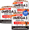 StrellaLab Omega 3 para Perros - 540 Golosinas de Aceite de Salmón - Complemento para Piel y Pelaje - Alivio del Picor y Anti-caída - Sabor a Hígado de Pollo