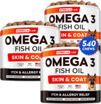 STRELLALAB Aceite de Pescado Omega 3 6 9 en Chews para Perros - Alivio de Alergias y Picores - Suplemento para Piel y Pelaje - 180 Chews (Envase Promocional) - Sabor a Hígado de Pollo
