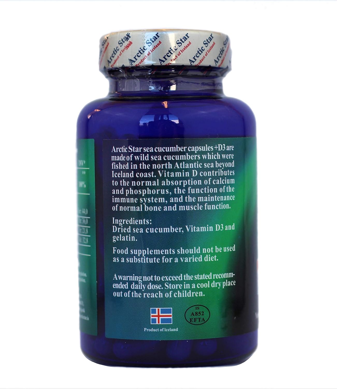 Arctic Star - Pepino de Mar con Vitamina D3, Cápsulas de Extracto de Pepino de Mar Silvestre Islandés (90 Cápsulas, 400mg)