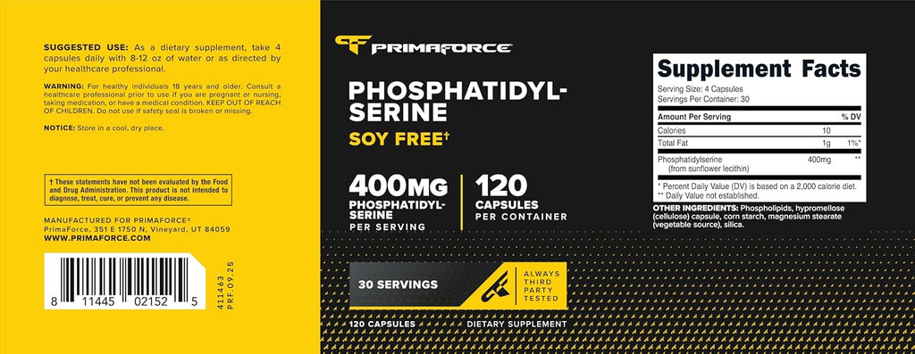 Primaforce Fosfatidilserina (400mg), 120 Cápsulas, 30 Dosis