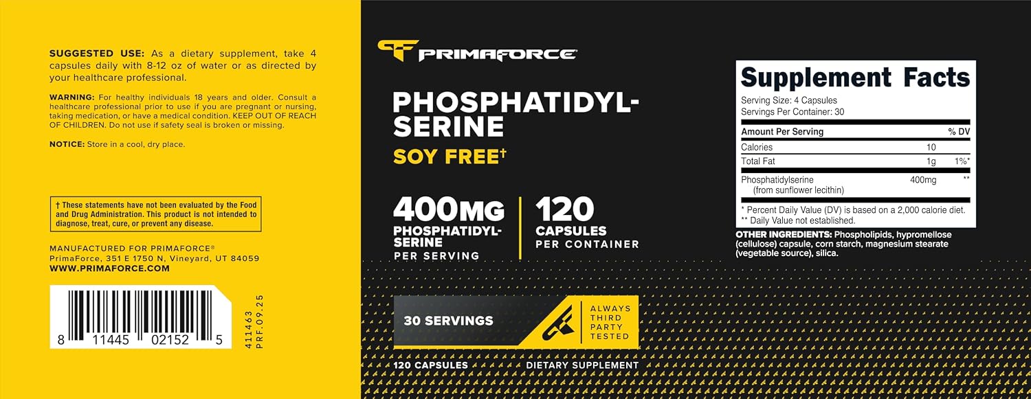Primaforce Fosfatidilserina (400mg), 120 Cápsulas, 30 Dosis
