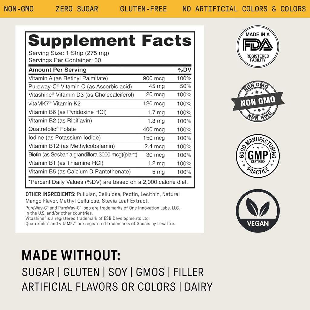 Meche Body Sync™ Tiras Multivitamínicas de Disolución Rápida para Mujeres y Hombres