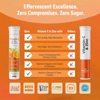 Vitamin C 1000mg Effervescent Tablets - Con Zinc 10mg - Sin Azúcar - 20 Comprimidos