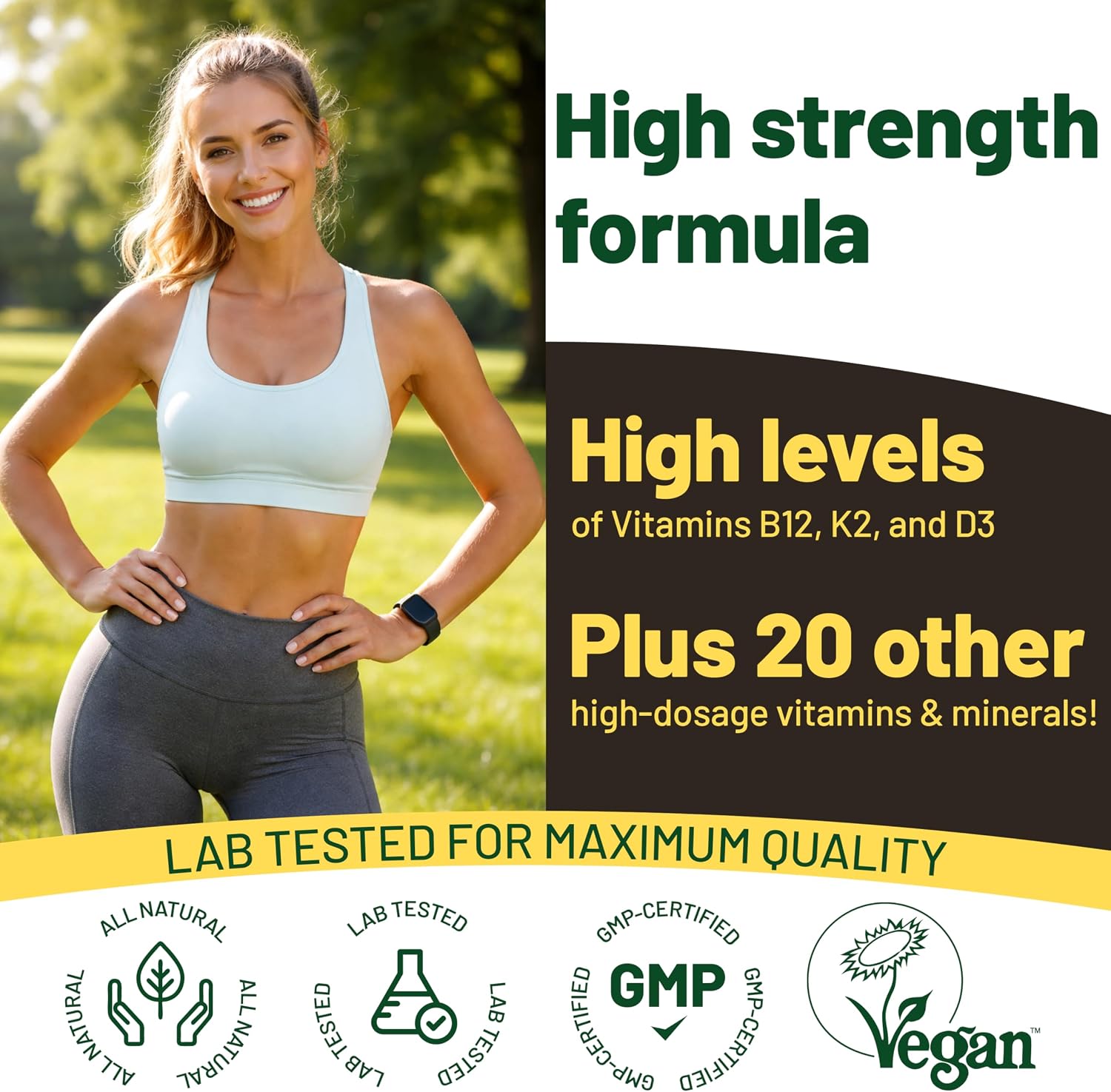 Multivitamínico Vegano para Mujeres y Hombres con Vitamina B12, D3 y K2 - 180 Comprimidos - 6 Meses de Suministro