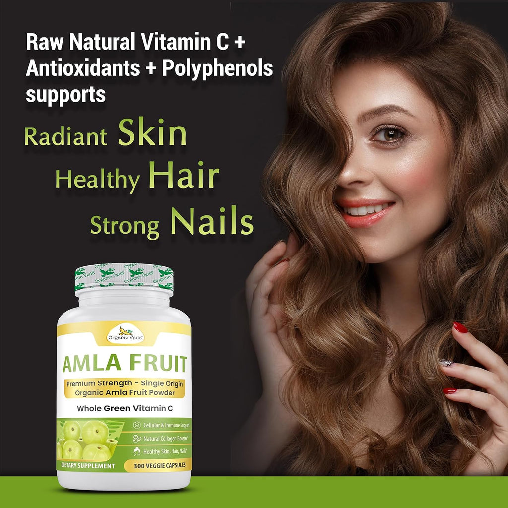 Organic Veda Amla Cápsulas - 1500mg, 300 Cápsulas - Suplemento Natural de Vitamina C con Antioxidantes