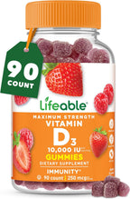 Lifeable Vitamina D3 10000 IU Gummies - Sabor Fresa - 90 Gummies