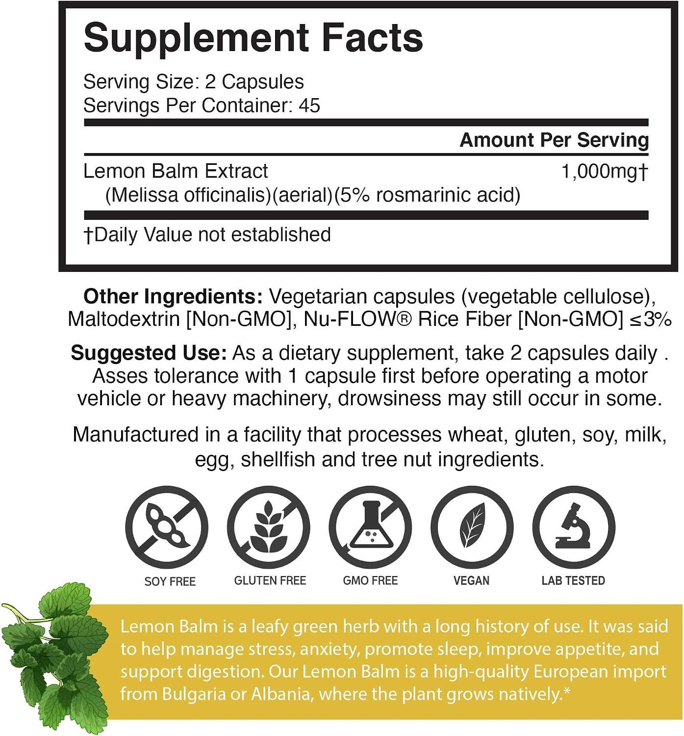 Brain Forza Lemon Balm Extract R5 - 90 Capsules (5% Rosmarinic Acid)