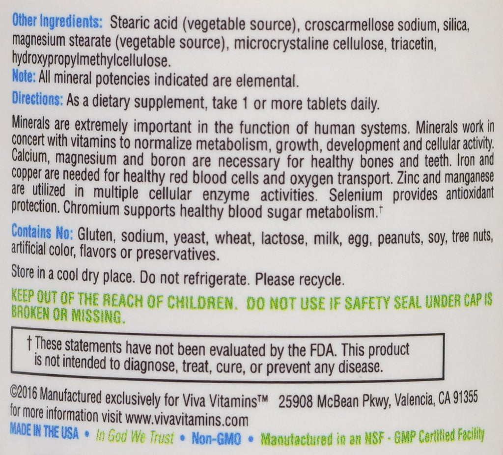 Viva Vitamins Complete Minerals - Suplemento Mineral Completo con Intermediarios del Ciclo de Krebs - 90 Comprimidos