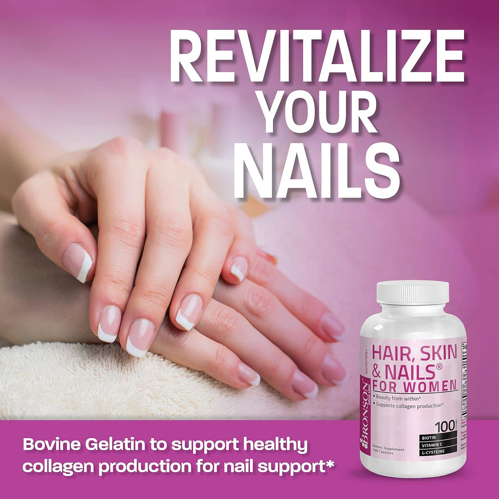 Bronson Hair, Skin & Nails con Biotina Extra Fuerte - 100 Cápsulas
